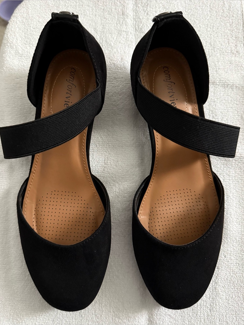comfortview Black Women's Elastic-Strap Flats